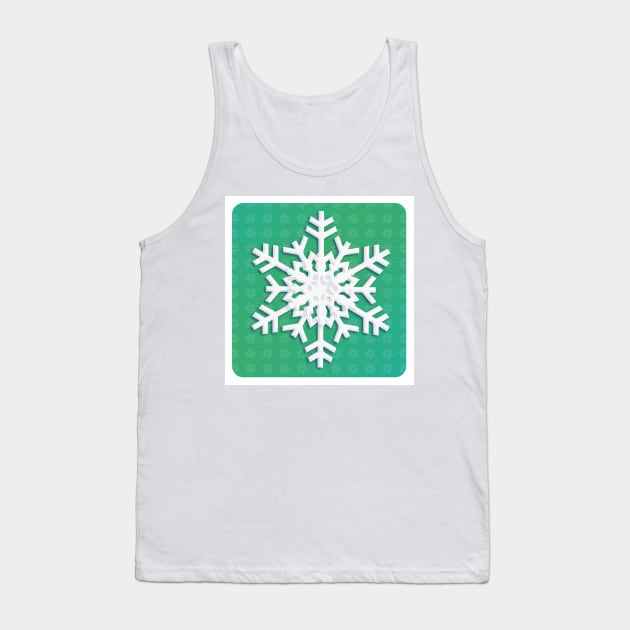 Snowflake Winter Holiday Christmas Kids Party Decoration. White Snowflake on green christmas tree background. Tank Top by sofiartmedia